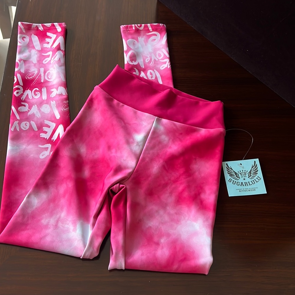 Sugar Lulu Leggings YL NWT $65 - Pink Love Leggings Hopeless “Ramentic”